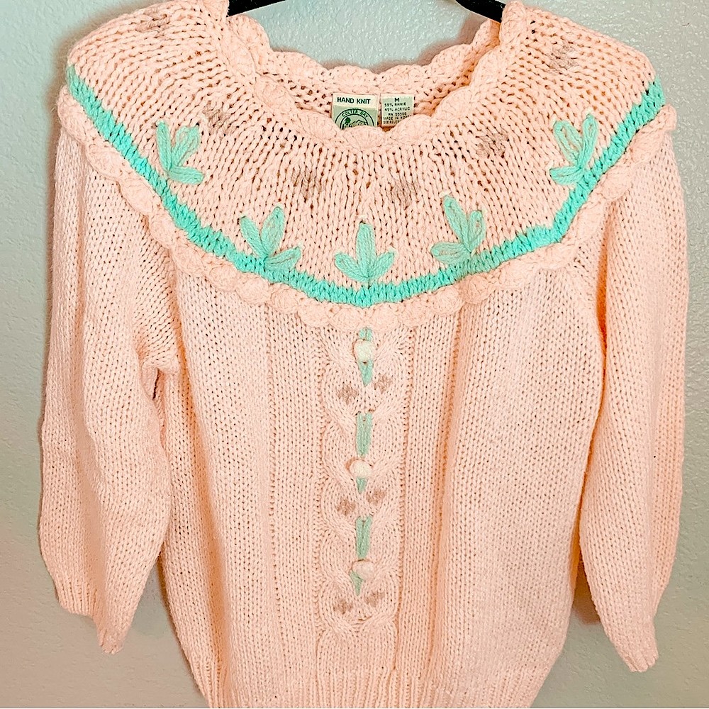 Vintage Colter Bay Hand Knit Sweater Romantic Cottage Pink size Medium Grandma